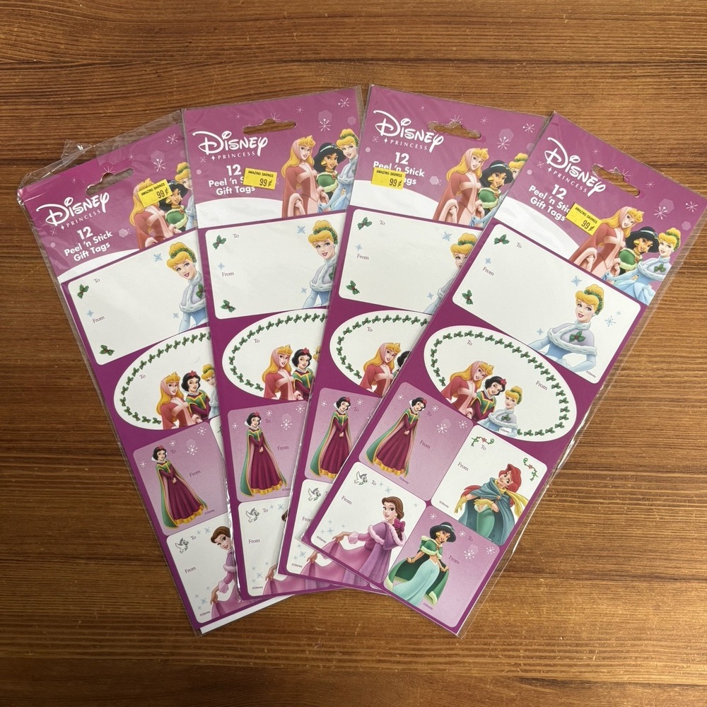 Disney Princess Peel & Stick Gift Tags 12 Pack Paper Multicolor Lot of 4